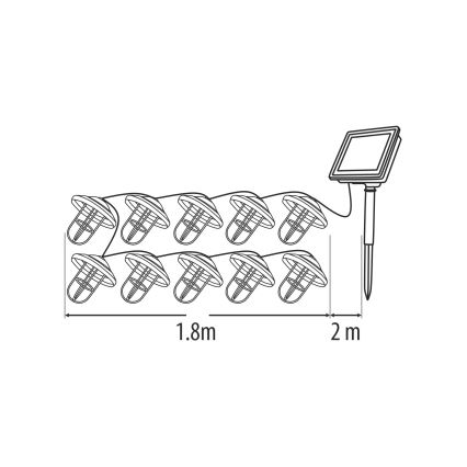 LED saulės girlianda 10xLED/1,2V 300 mAh 3,8 m IP44 vario spalvos