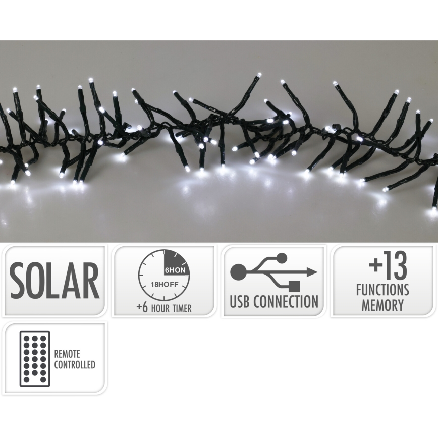 LED saulės girlianda 768xLED/3,7V/13 funkcijų 1200 mAh 8,6 m IP44 šaltai balta + nuotolinis valdymas