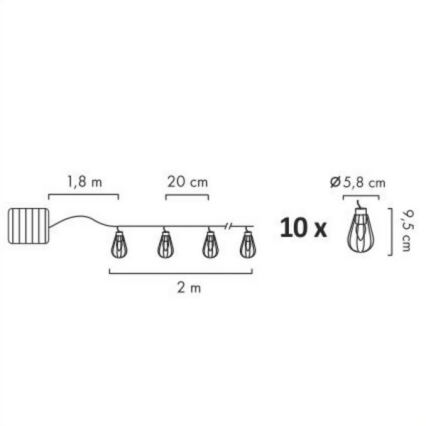 LED Saulės lauko grandinė 10xLED/1,2V 300 mAh 3,8 m IP44