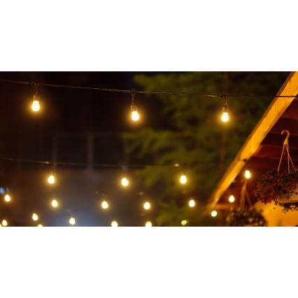 LED šviesos reguliavimas saulės lauko grandinė PARTY 10xE27/3,7V 10 m IP44 + nuotolinio valdymo pultas