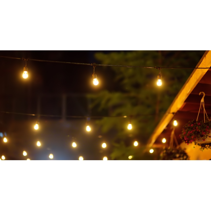LED šviesos reguliavimas saulės lauko grandinė PARTY 10xE27/3,7V 10 m IP44 + nuotolinio valdymo pultas