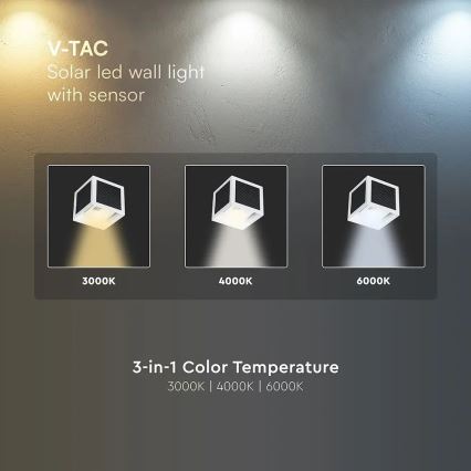 LED saulės sieninis šviestuvas su jutikliu LED/9W/3,7V 3000/4000/6000K IP65 2600 mAh baltas