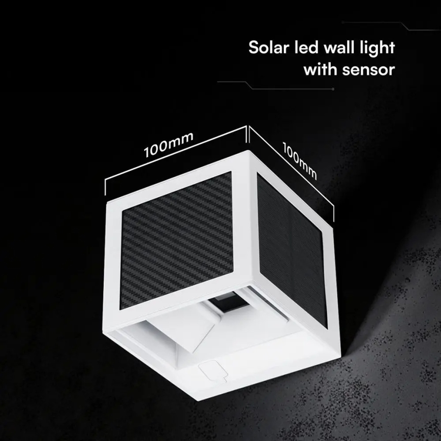 LED saulės sieninis šviestuvas su jutikliu LED/9W/3,7V 3000/4000/6000K IP65 2600 mAh baltas