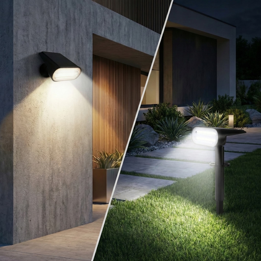 LED saulės lempa 2 viename LED/3,7V 1200 mAh IP54 juoda