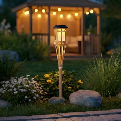 LED saulės lempa BAMBOO LED/1,2V 150 mAh 1800K 56 cm IP44 smėlinė