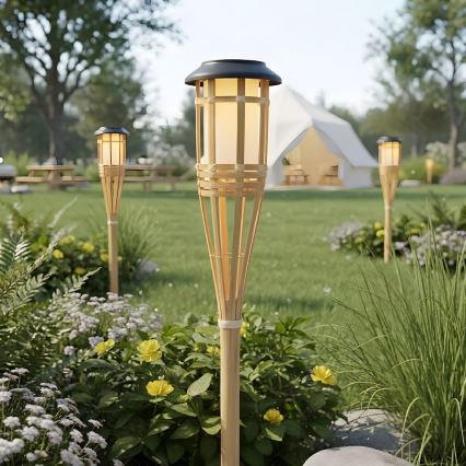 LED saulės lempa BAMBOO LED/1,2V 150 mAh 1800K 56 cm IP44 smėlinė