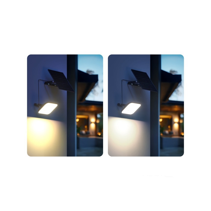 Reguliuojamas saulės LED prožektorius su jutikliu LED/10W/3,7V 3000/4000K IP65 3600 mAh + nuotolinis valdymas