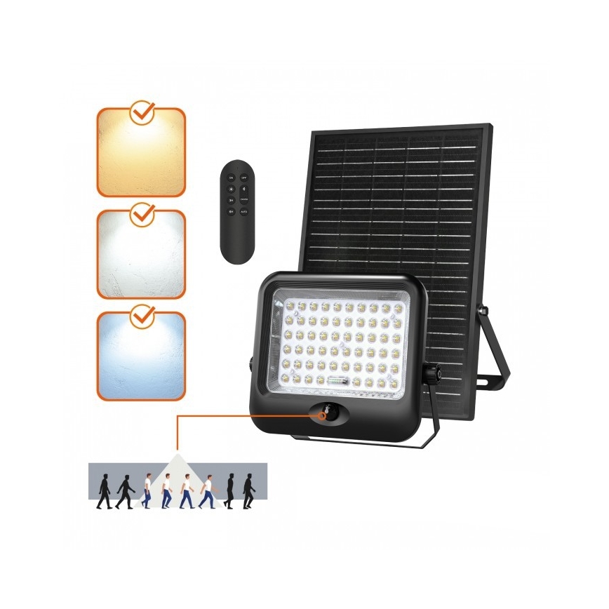 LED saulės prožektorius su jutikliu MHCS LED/35W/3,2V 3000/4000/6500K IP65 15000 mAh + nuotolinio valdymo pultas