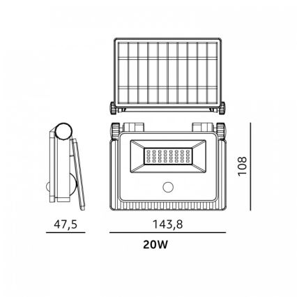 LED saulės reflektorius su jutikliu NCS G2 LED/20W/3,7V 3000/4000/6500K IP54 2600 mAh
