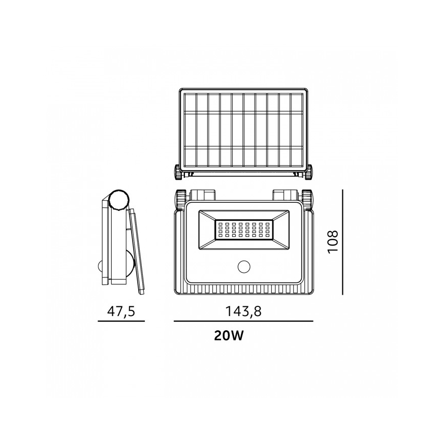 LED saulės reflektorius su jutikliu NCS G2 LED/20W/3,7V 3000/4000/6500K IP54 2600 mAh