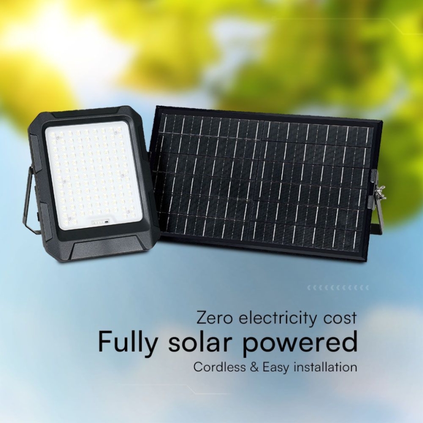 LED saulės prožektorius LED/15W/3,7V IP65 4000K 12000 mAh juodas + nuotolinio valdymo pultas