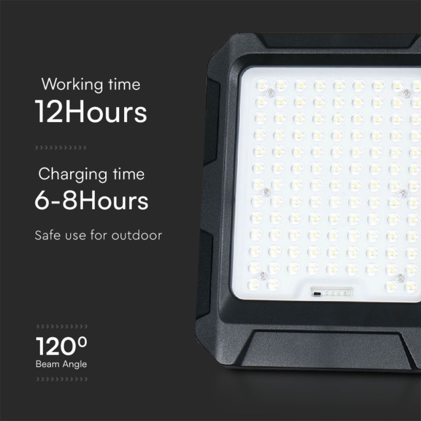 LED saulės prožektorius LED/15W/3,7V IP65 4000K 12000 mAh juodas + nuotolinio valdymo pultas
