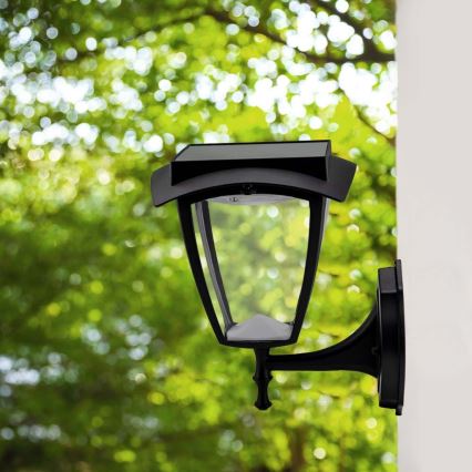 LED saulės sieninis šviestuvas LED/2W/3,7V 3000/6000K IP65 2200 mAh juoda