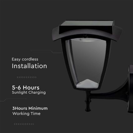LED saulės sieninis šviestuvas LED/2W/3,7V 3000/6000K IP65 2200 mAh juoda