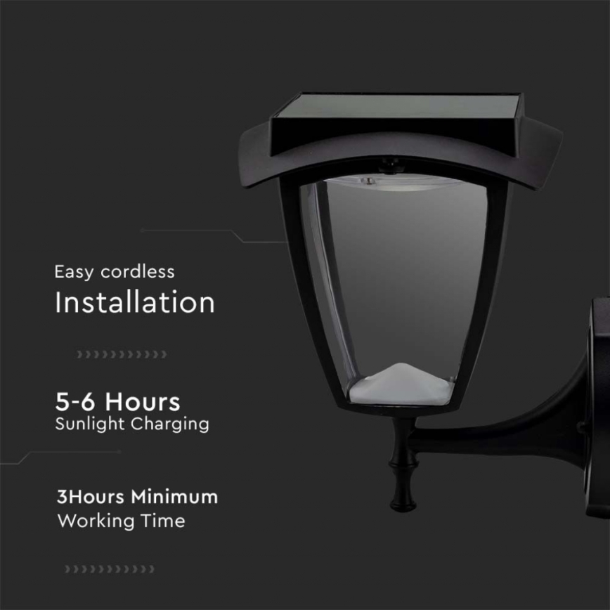 LED saulės sieninis šviestuvas LED/2W/3,7V 3000/6000K IP65 2200 mAh juoda
