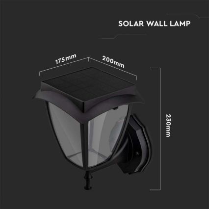 LED saulės sieninis šviestuvas LED/2W/3,7V 3000/6000K IP65 2200 mAh juoda