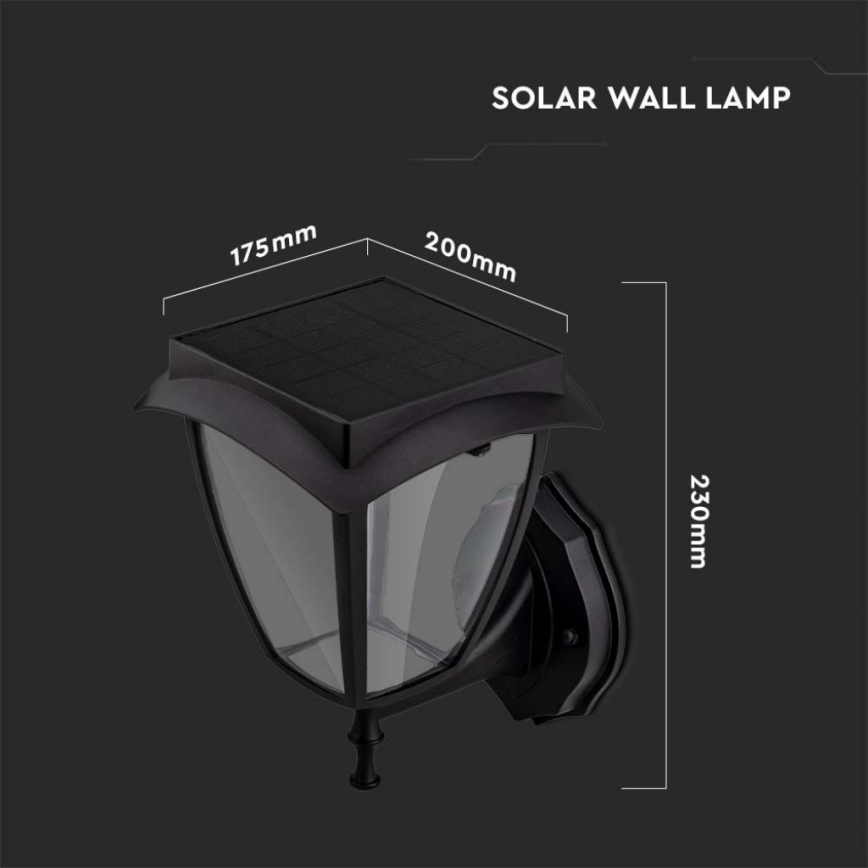 LED saulės sieninis šviestuvas LED/2W/3,7V 3000/6000K IP65 2200 mAh juoda