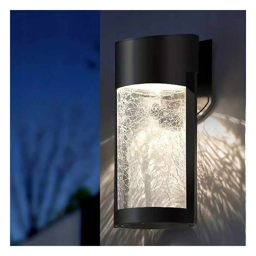 LED saulės sieninis šviestuvas LED/3,7V 300 mAh IP44 juodas
