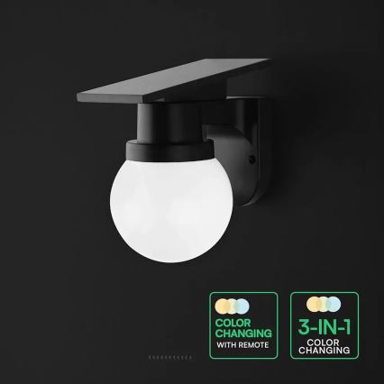 LED saulės sieninis šviestuvas LED/3,7V 3000/4000/6400K IP54 1800 mAh juodas + su nuotoliniu pultu