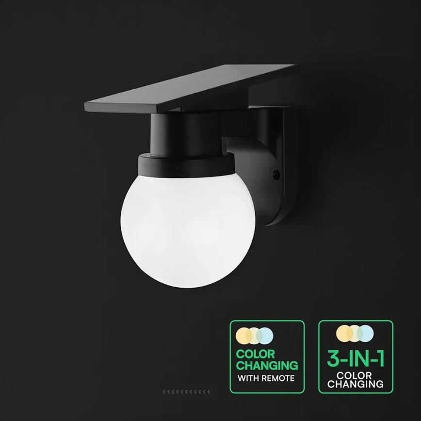 LED saulės sieninis šviestuvas LED/3,7V 3000/4000/6400K IP54 1800 mAh juodas + su nuotoliniu pultu