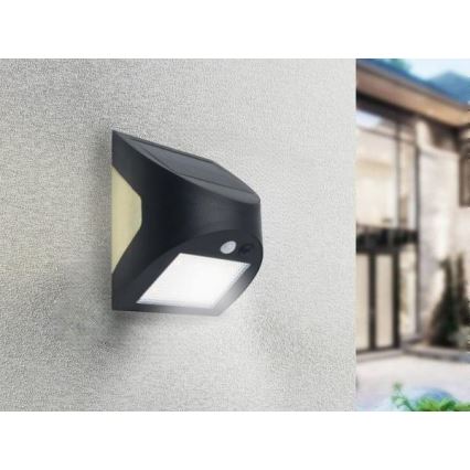 LED saulės sieninis šviestuvas su jutikliu LED/3W/3,7V 3000/4000K 1200 mAh IP54 juodas
