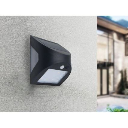 LED saulės sieninis šviestuvas su jutikliu LED/3W/3,7V 3000/4000K 1200 mAh IP54 juodas