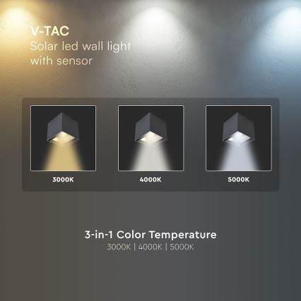 LED saulės sieninis šviestuvas su jutikliu LED/9W/5V 3000/4000/5000K IP65 2600 mAh antracitas