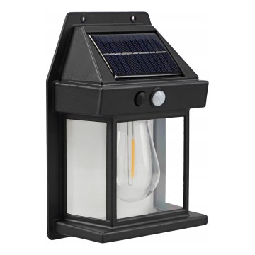 LED saulės sieninis šviestuvas su jutikliu LED/3,7V 600 mAh IP44 juodas