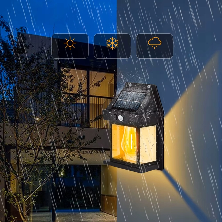 LED saulės sieninis šviestuvas su jutikliu LED/3,7V 600 mAh IP44 juodas