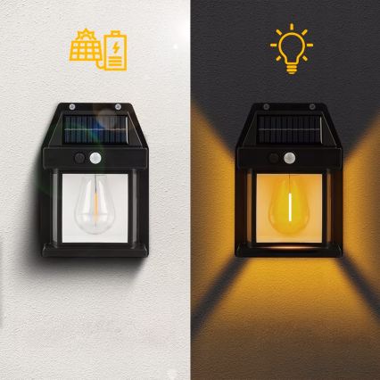 LED saulės sieninis šviestuvas su jutikliu LED/3,7V 600 mAh IP44 juodas