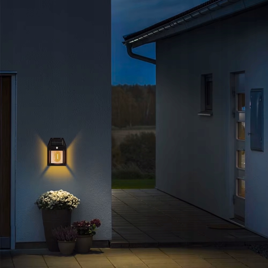 LED saulės sieninis šviestuvas su jutikliu LED/3,7V 600 mAh IP44 juodas