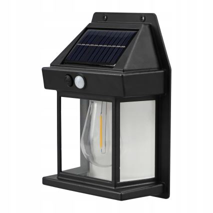LED saulės sieninis šviestuvas su jutikliu LED/3,7V 600 mAh IP44 juodas