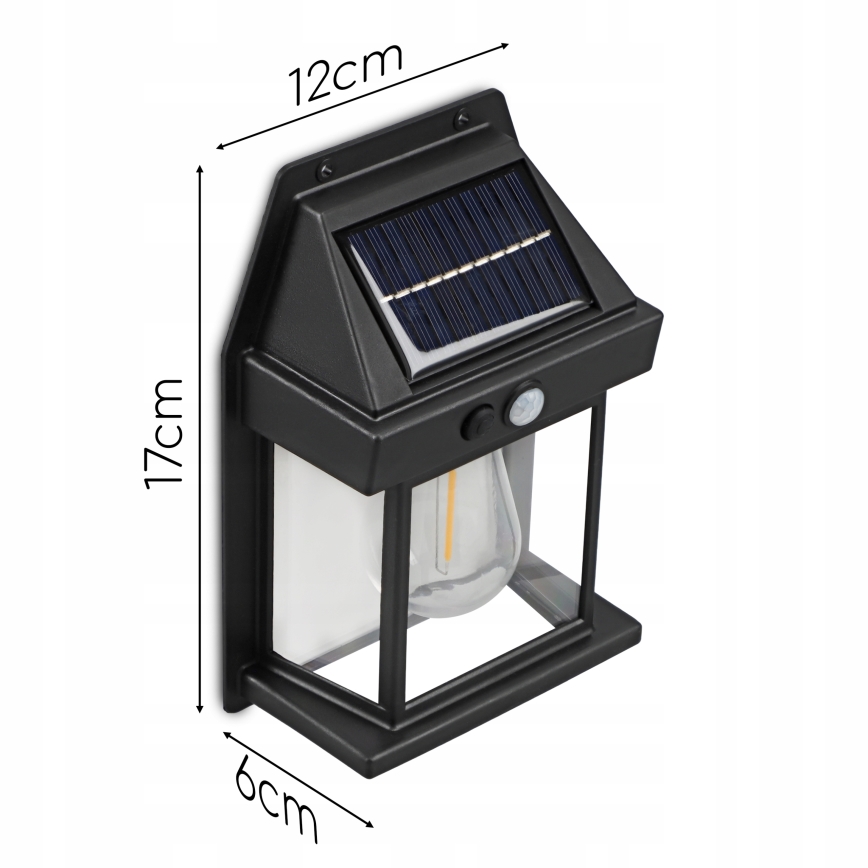 LED saulės sieninis šviestuvas su jutikliu LED/3,7V 600 mAh IP44 juodas