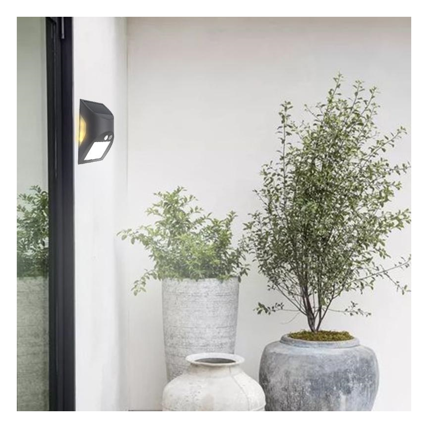 LED saulės sieninis šviestuvas su jutikliu LED/3W/3,7V 3000/4000K 1200 mAh IP54 antracitas