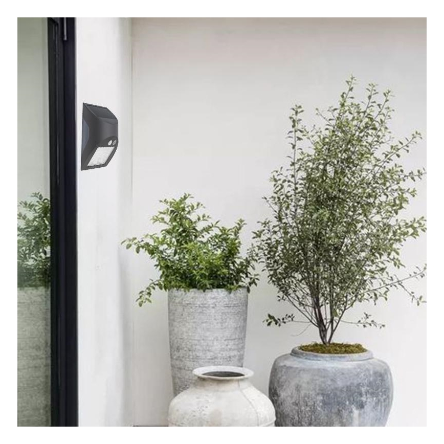 LED saulės sieninis šviestuvas su jutikliu LED/3W/3,7V 3000/4000K 1200 mAh IP54 antracitas