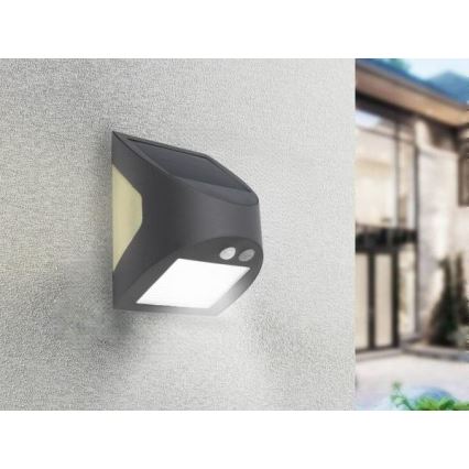 LED saulės sieninis šviestuvas su jutikliu LED/3W/3,7V 3000/4000K 1200 mAh IP54 antracitas