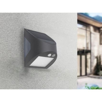 LED saulės sieninis šviestuvas su jutikliu LED/3W/3,7V 3000/4000K 1200 mAh IP54 antracitas
