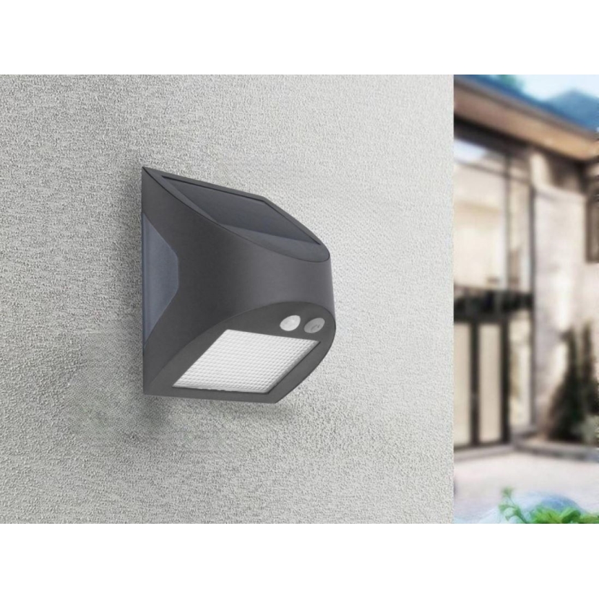 LED saulės sieninis šviestuvas su jutikliu LED/3W/3,7V 3000/4000K 1200 mAh IP54 antracitas