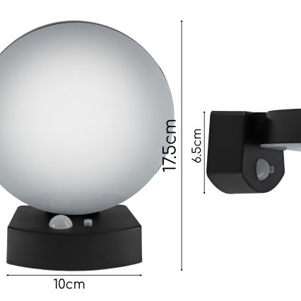 Reguliuojamas LED saulės energijos sieninis šviestuvas su jutikliu LED/3W/3,7V 1800 mAh IP54 juodas
