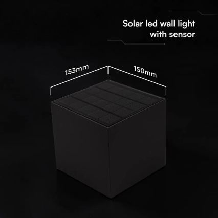 LED Saulės sieninis šviestuvas su jutikliu LED/9W/3,7V 3000/4000/5000K IP65 2600 mAh juodas