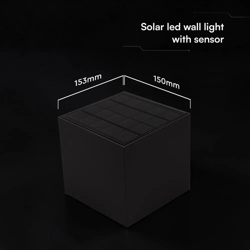 LED Saulės sieninis šviestuvas su jutikliu LED/9W/3,7V 3000/4000/5000K IP65 2600 mAh juodas