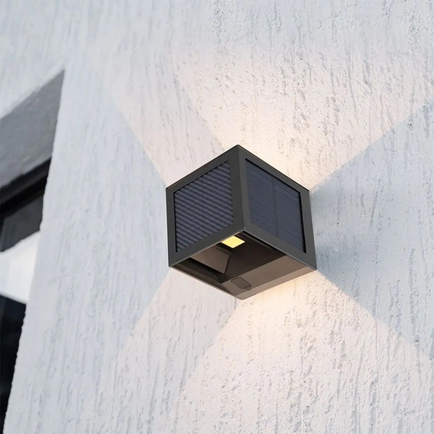 LED saulės sieninis šviestuvas su jutikliu LED/9W/3,7V 3000/4000/6000K IP65 2600 mAh juoda
