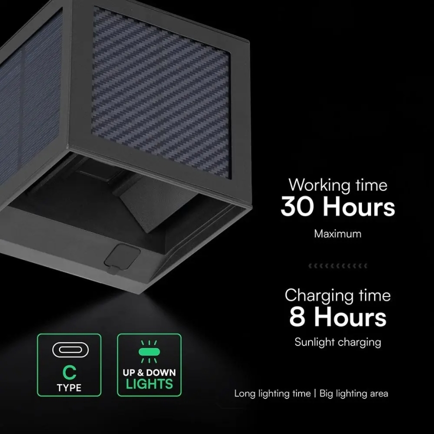 LED saulės sieninis šviestuvas su jutikliu LED/9W/3,7V 3000/4000/6000K IP65 2600 mAh juoda