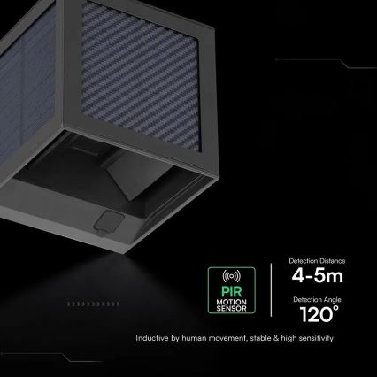 LED saulės sieninis šviestuvas su jutikliu LED/9W/3,7V 3000/4000/6000K IP65 2600 mAh juoda