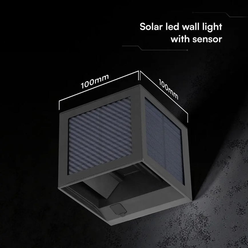 LED saulės sieninis šviestuvas su jutikliu LED/9W/3,7V 3000/4000/6000K IP65 2600 mAh juoda