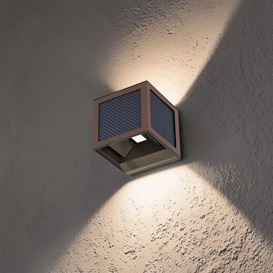 LED saulės sieninis šviestuvas su jutikliu LED/9W/3,7V 3000/4000/6000K IP65 2600 mAh ruda