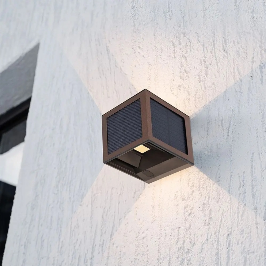 LED saulės sieninis šviestuvas su jutikliu LED/9W/3,7V 3000/4000/6000K IP65 2600 mAh ruda
