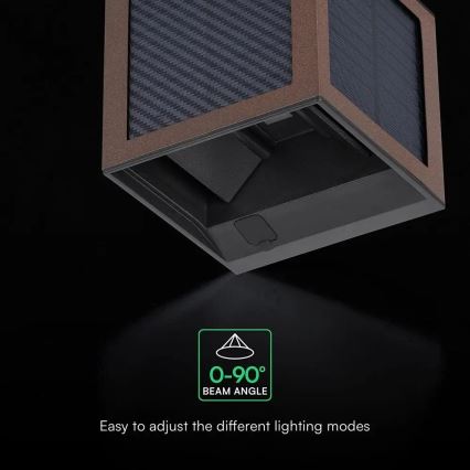 LED saulės sieninis šviestuvas su jutikliu LED/9W/3,7V 3000/4000/6000K IP65 2600 mAh ruda