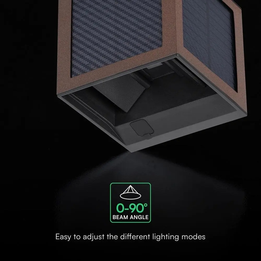LED saulės sieninis šviestuvas su jutikliu LED/9W/3,7V 3000/4000/6000K IP65 2600 mAh ruda