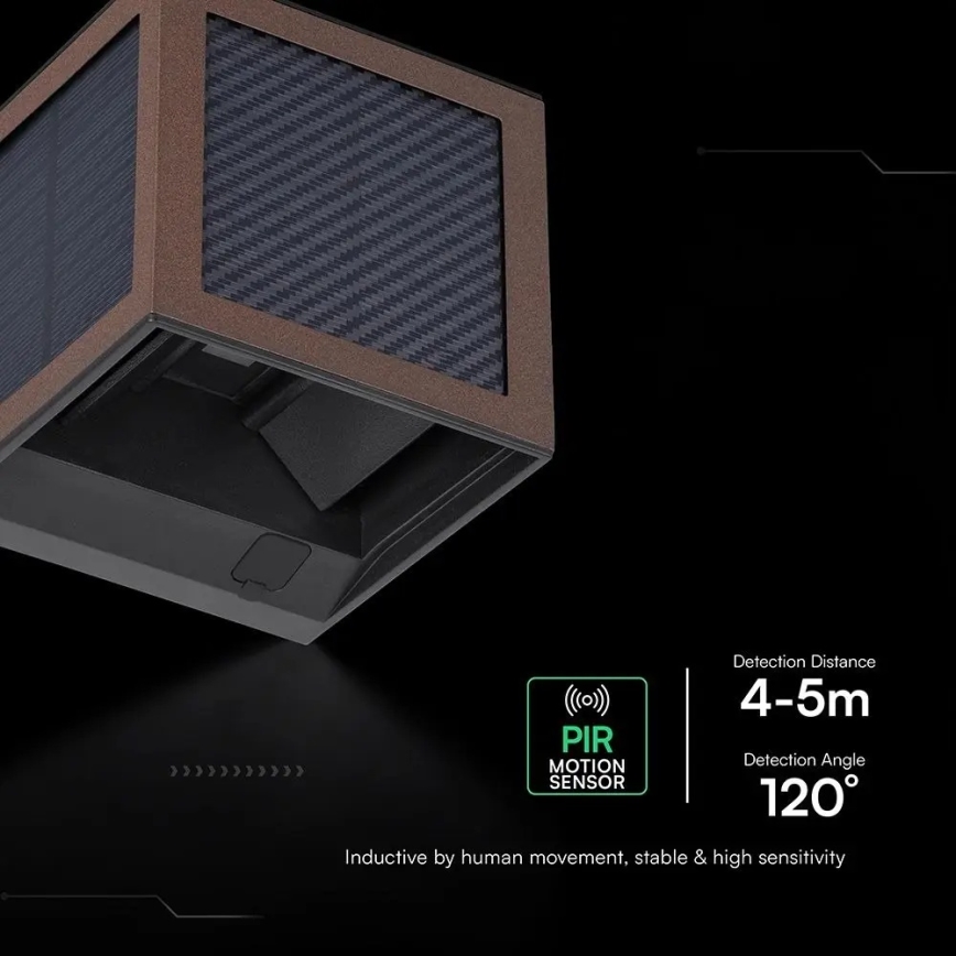 LED saulės sieninis šviestuvas su jutikliu LED/9W/3,7V 3000/4000/6000K IP65 2600 mAh ruda